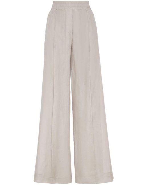 Brunello Cucinelli White Elasticated-waist Linen Trousers
