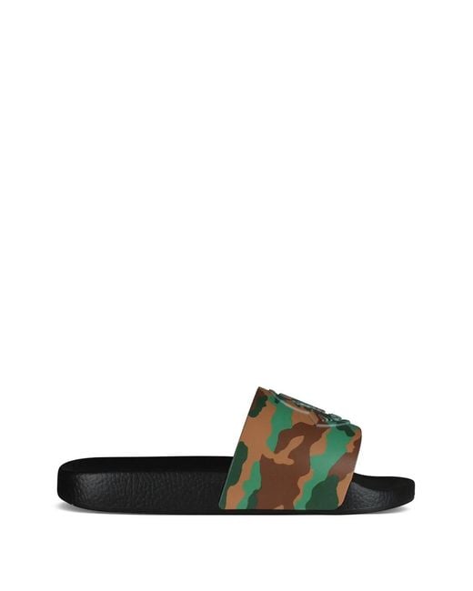 Moncler Green Basile Camouflage Embossed-Logo Slides for men