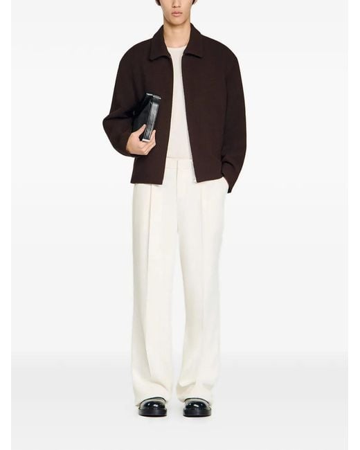 Sandro Black Waffled Regular Collar Zip Jacket for men