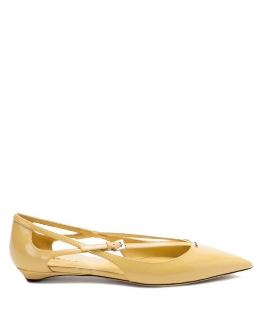 Prada Metallic Brushed-Leather Cut-Out Ballerina Shoes