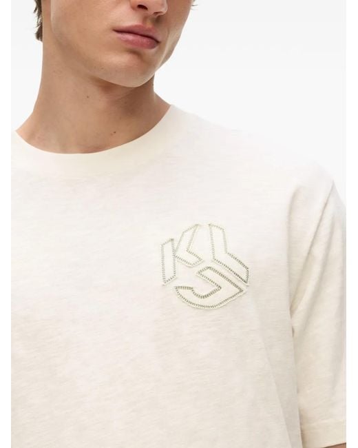 Karl Lagerfeld White Logo-Embroidery T-Shirt for men