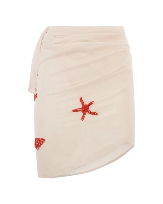 Mc2 Saint Barth White Embroidered Mid Wrap Skirt