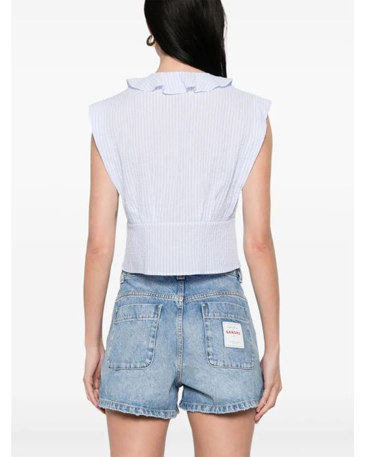 Sandro ストライプ クロップドトップ White