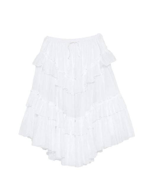 Chloé White Ruffled-Trim Tiered Midi Skirt