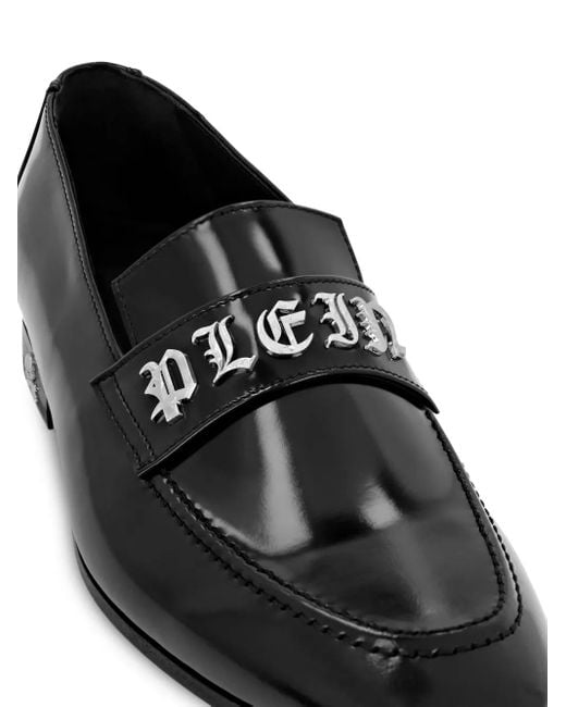 Philipp Plein Black Leather Moccasins Gothic Plein for men