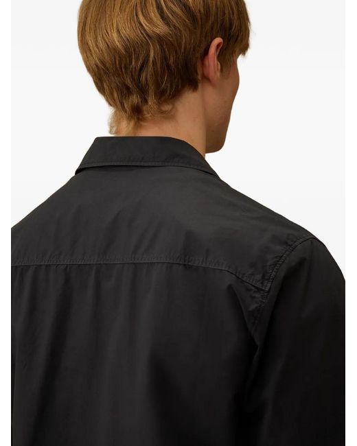 C P Company Black Popeline Boxy Logo-Embroidered Patch-Pocket Shirt for men