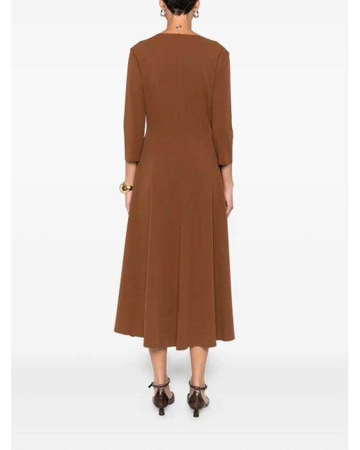 Blanca Vita Brown Asia Three-Quarter Sleeve Flared Dress