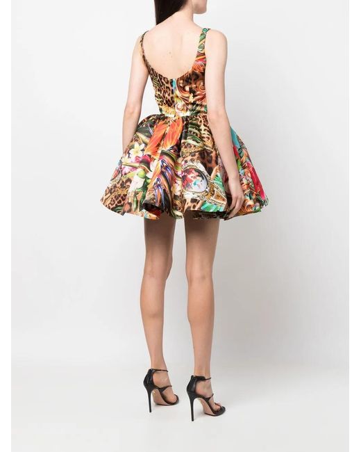 Philipp Plein Multicolor Duchesse Mini Dress With Baroque Flowers Print