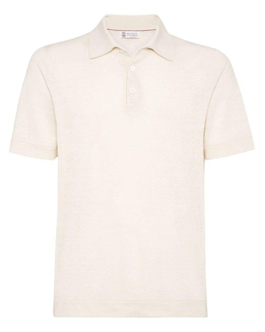 Brunello Cucinelli White Ribbed-collar Slub-texture Polo Shirt for men