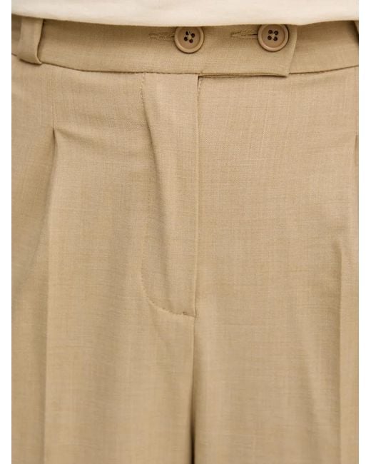 Benetton Natural Pleated Straight-Leg Trousers