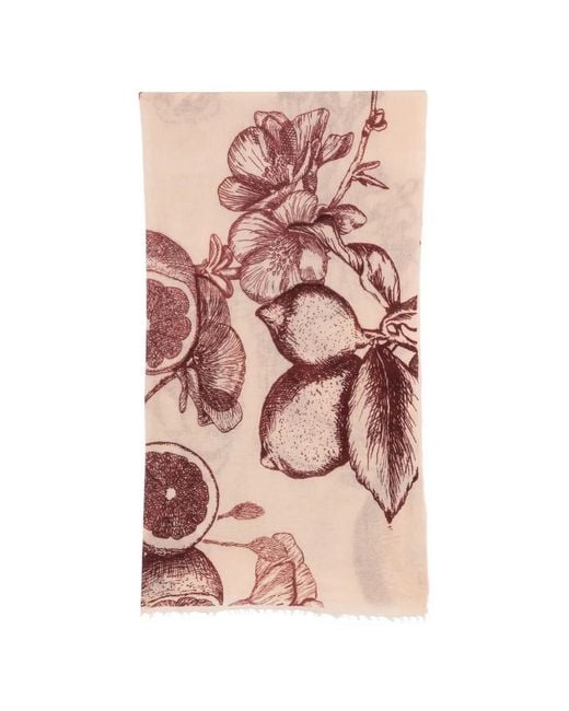 Mouleta Pink Fruit-Print Frayed Scarf