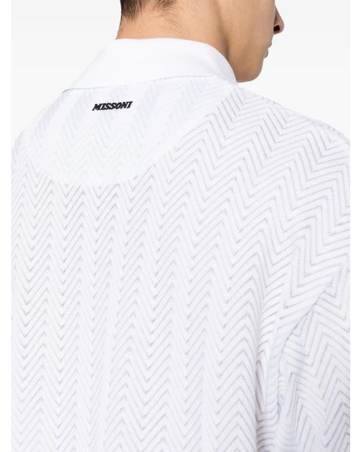 Missoni White Zigzag-Woven Polo Shirt for men