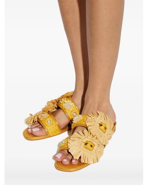 Kurt Geiger Metallic Raffia Buckle Flat Sandals
