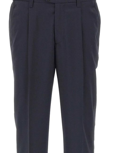 Devore Blue Front-Pleats Trousers for men