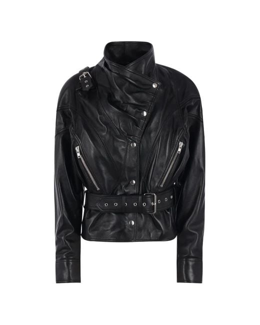 VAQUERA Black Belted Leather Jacket
