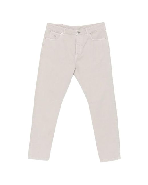 Brunello Cucinelli White Zip-Up Jeans for men