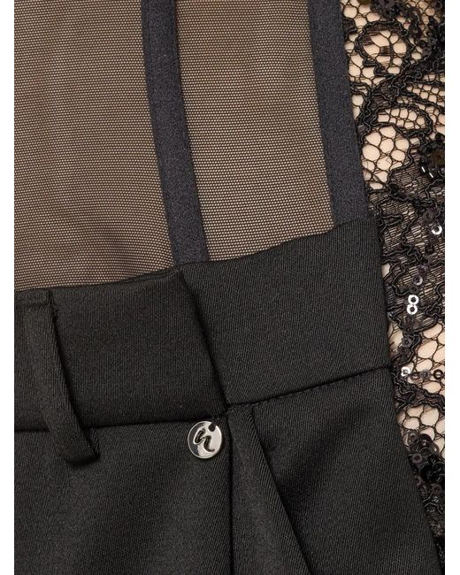 Nissa Black Tulle Waist Wool Pants