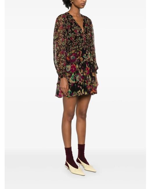 Ulla Johnson Black Lya Floral-Print Mini Dress