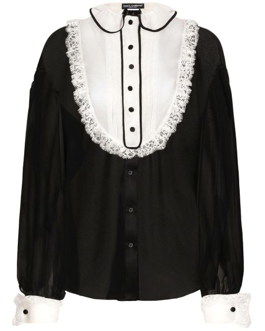 Dolce & Gabbana Black Bib-collar Silk-blend Shirt