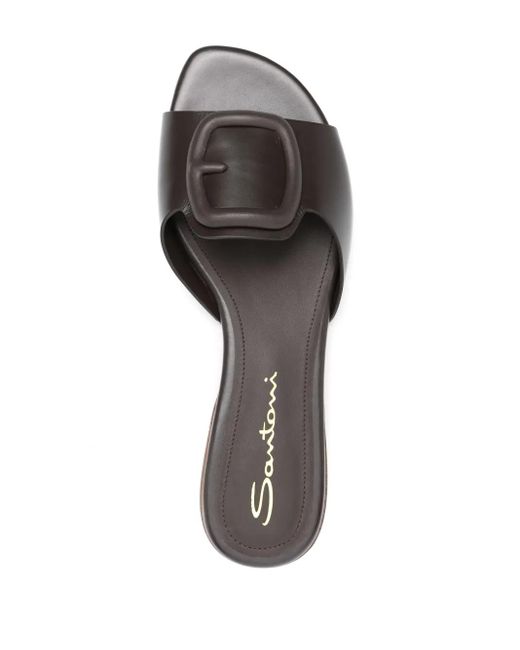 Santoni Brown Decorative-Buckle Slides
