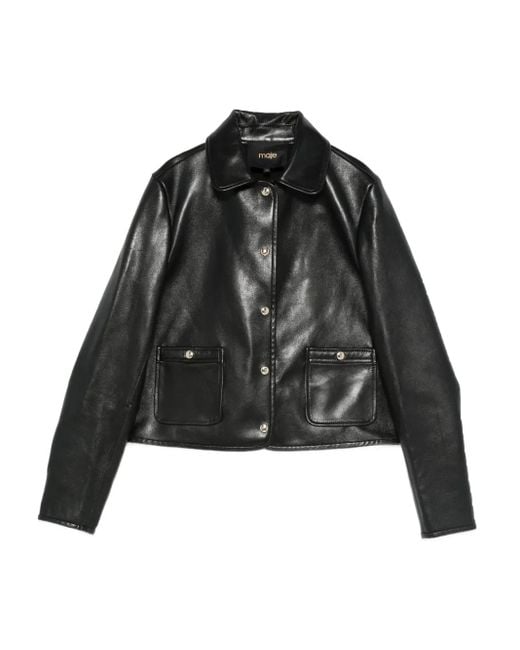 Chaqueta corta de piel Maje de color Black