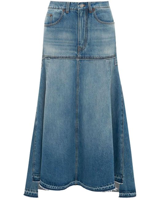 Victoria Beckham Blue Patched Denim Midi Skirt