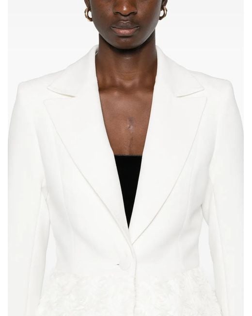 Nissa White 3D Flowers Single-Breasted Blazer