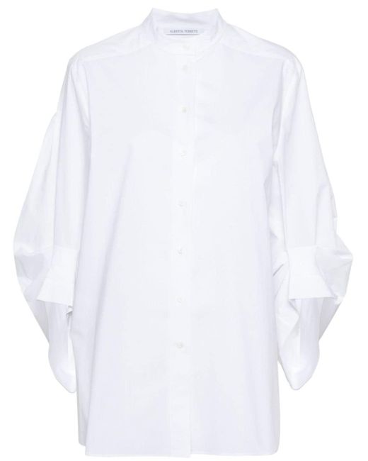 Alberta Ferretti White Draped-sleeve Cotton Shirt
