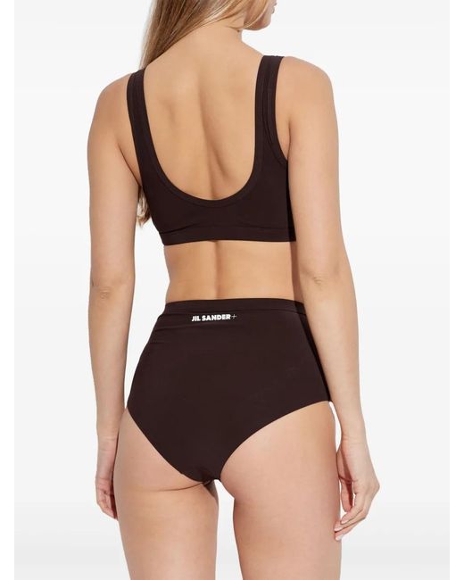 Jil Sander Brown Logo-Print Bikini Top