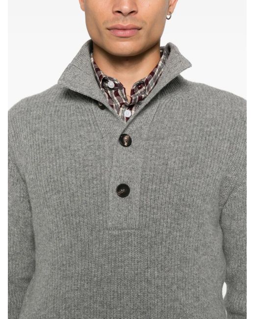 FILIPPO DE LAURENTIIS Gray Buttoned Funnel-Neck Sweater for men