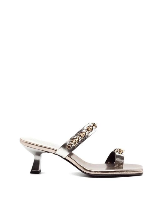 DONNARì White Laminated Chain Strap Sandals