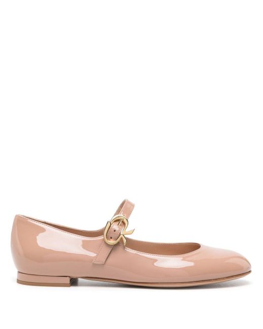 Gianvito Rossi Pink Mary Ribbon 05 Leather Ballerina Shoes