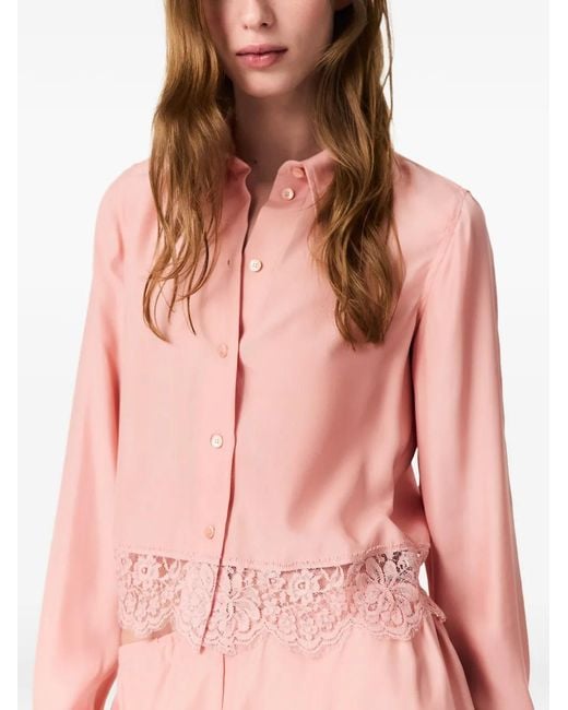 Stella McCartney Pink Lace-Trim Cropped Blouse