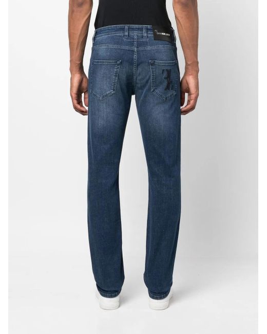 Billionaire Blue Logo-Embroidered Straight-Leg Jeans for men