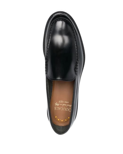 Doucal's Black Almod-Toe Leather Loafers for men