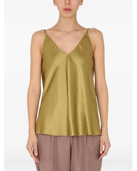 Alysi Green V-Neck Linen Top