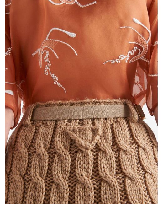 Prada Natural Belted Cable-knit Wool Shorts