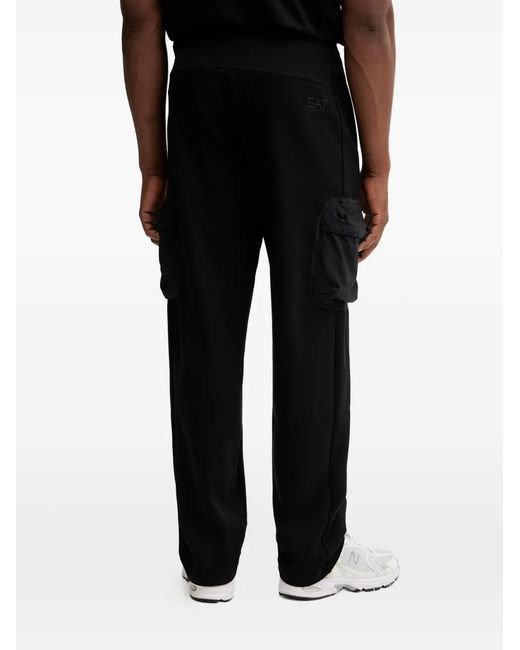 EA7 Black Logo-Patch Track Pants for men