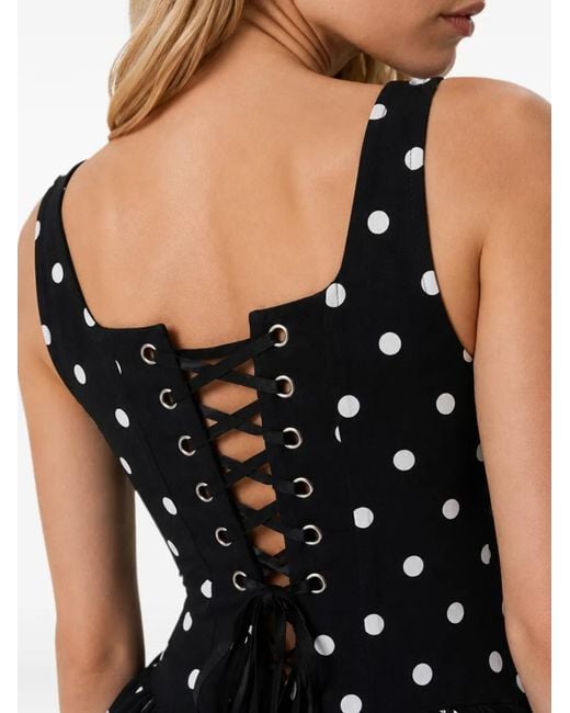 Hamza Black Polka-Dot Lace-Up Mini Dress