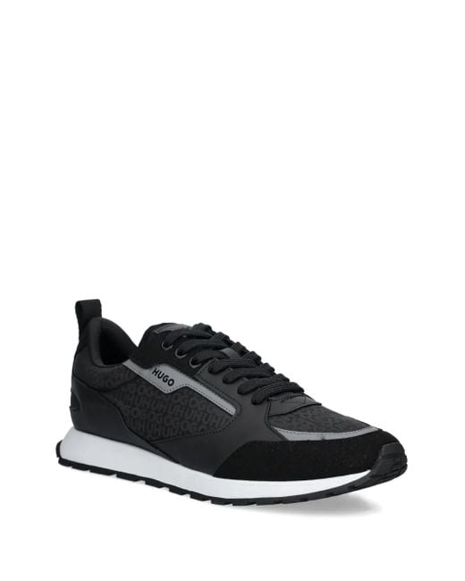 HUGO Black Monogram-Detail Sneakers for men