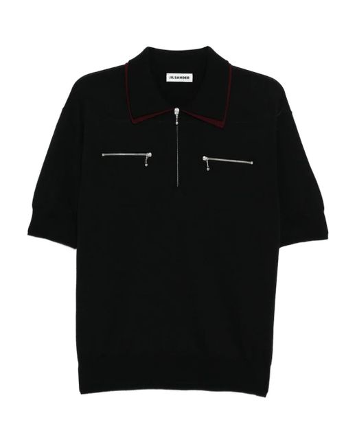 Jil Sander Black Zip Collar Polo Shirt for men