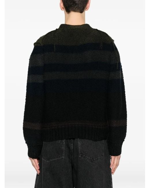 Sacai Black Striped Distressed-Effect Cardigan for men