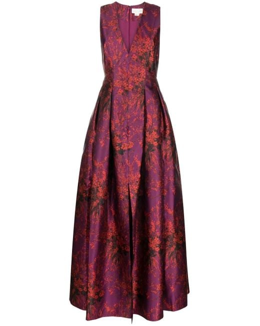 Sachin & Babi Red Brooke Floral-Print Evening Dress