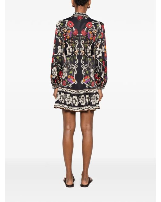 Farm Rio Black Flower-Print Mini Dress