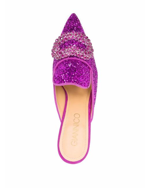 Giannico Purple Glittered High-Heel Mules