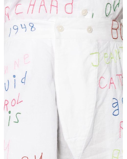 Bode White Familial Hall Embroidered Boxers - Women's - Cotton