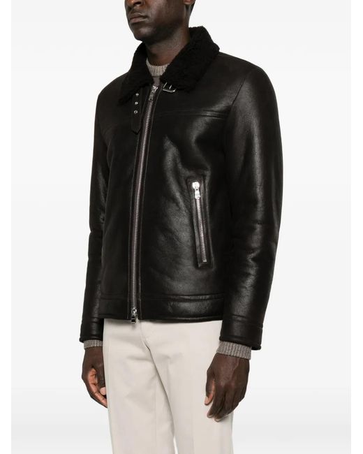 Dondup Black Leather Jacket for men