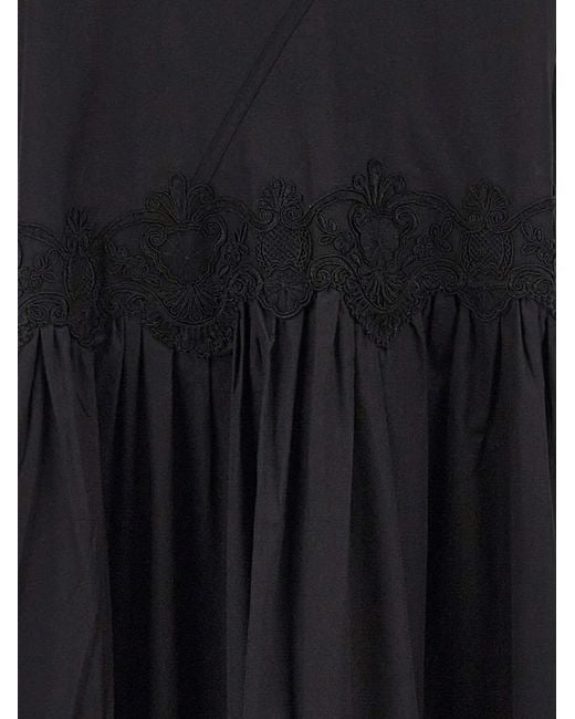 Maurizio Mykonos Black Lace-Insert Ruffled Maxi Dress
