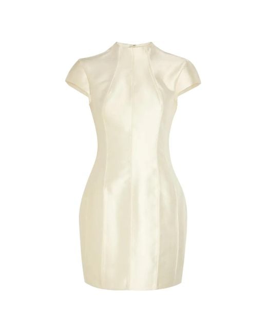 De La Vali White Zena Panelled Cap-Sleeve Mini Dress