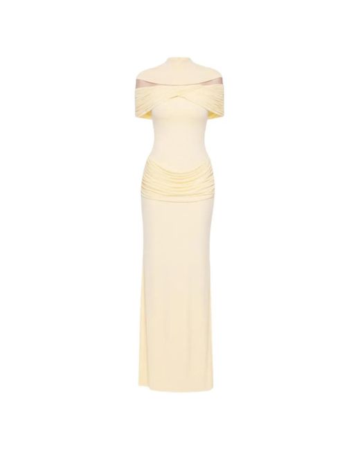 Chats by C.Dam White Marlene Draped Maxi Dress
